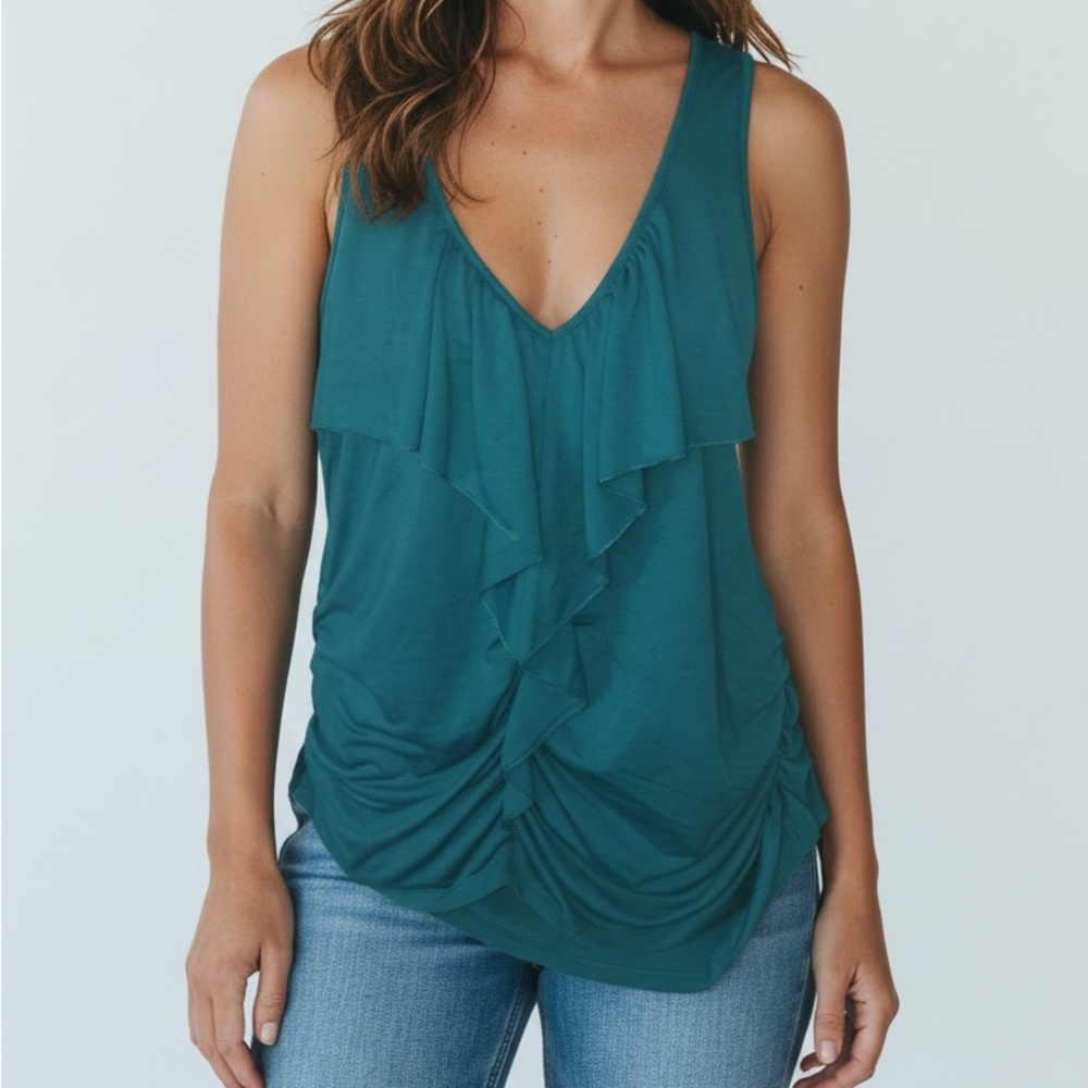 Meet Me In Mykonos Bohemian Ruffled Teal Top•L